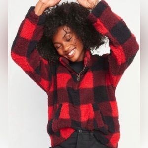 Old Navy- Plaid Quarter Zip Fleece Hoodie
